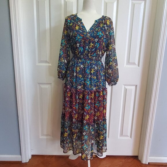 Figueroa & Flower Romantic Boho Maxi Dress M | Cottagecore Floral Tiered - Picture 14 of 15
